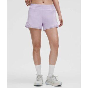 Lululemon Hotty Hot High-Rise Lined Shorts 4" Lace Trim Lavender Frost Sz 12-14